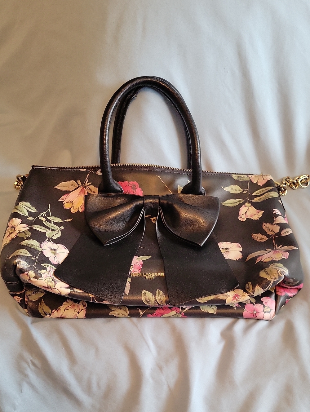 Karl Lagerfeld Black Floral Purse with Signature Bow